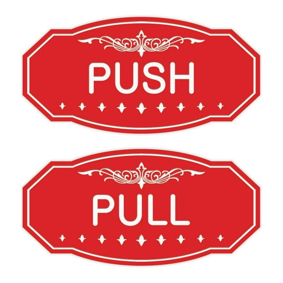 Victorian Push Pull Sign Set (Red) - Medium 4" X 8"