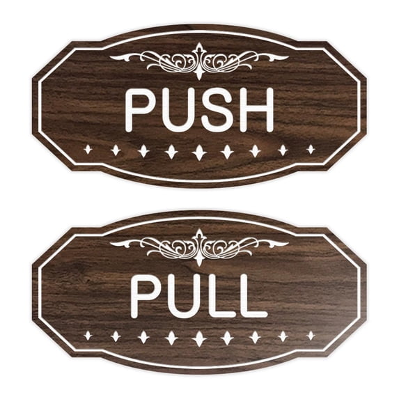 Victorian Push Pull Sign Set (Walnut) - Small 3" X 6"