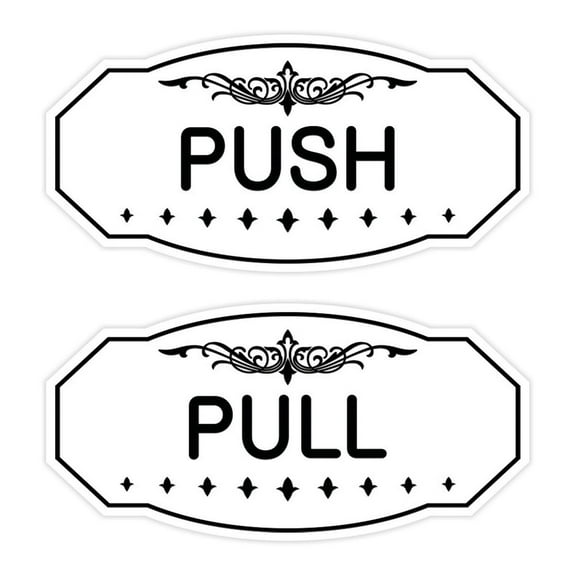 Victorian Push Pull Sign Set (White) - Small 3" X 6"