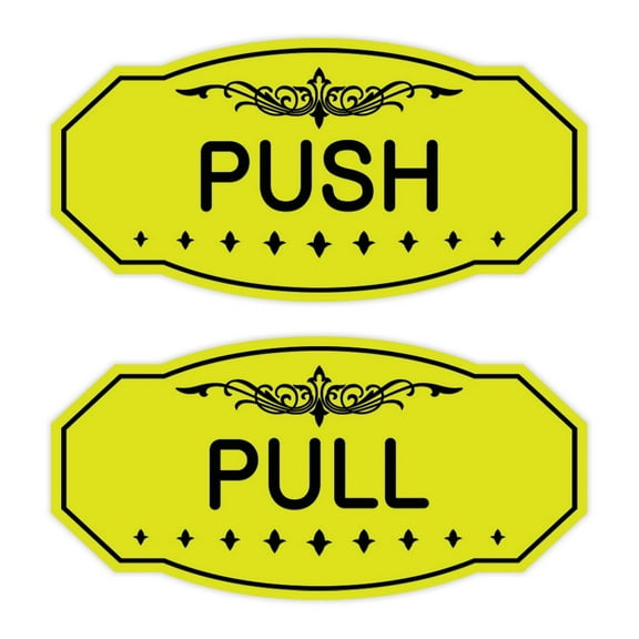 Victorian Push Pull Sign Set (Yellow / Black) - Small 3" X 6"