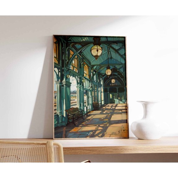 Victorian Railway Station Poster, Vintage Train Wall Art