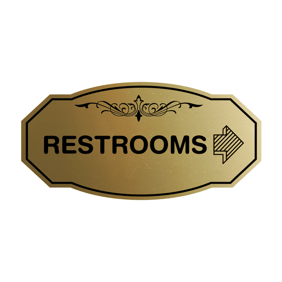 Victorian Restrooms Right Arrow Sign (Brushed Gold) - Large