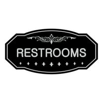 Victorian Restrooms Sign (Black / Silver) - Small 3" X 6"