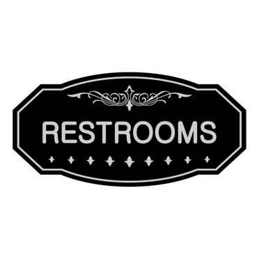 Victorian Restrooms Sign (Black / Silver) - Small 3" X 6"