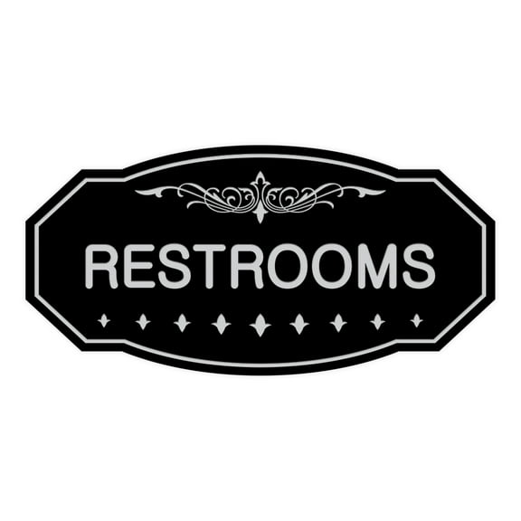Victorian Restrooms Sign (Black / Silver) - Small 3" X 6"