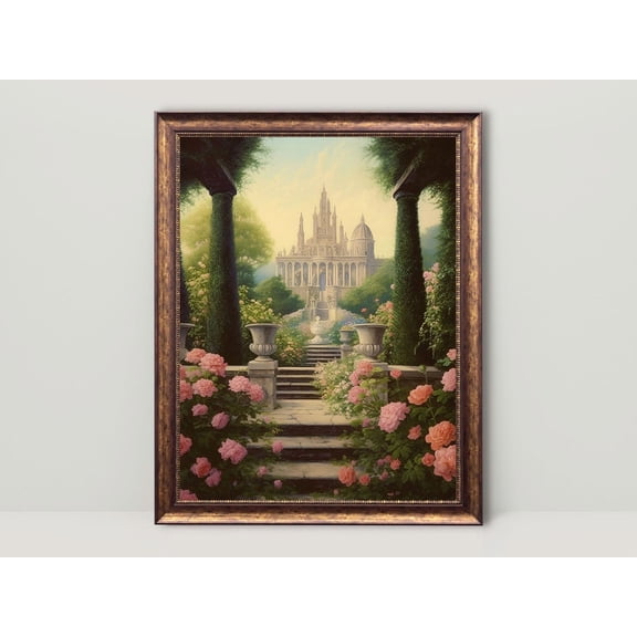 Victorian Rose Garden , Baroque Art, English Garden, Light Academia Wall Art, Coquette Room Decor, Vintage Aesthetic, Stretched Canvas Size 16x24