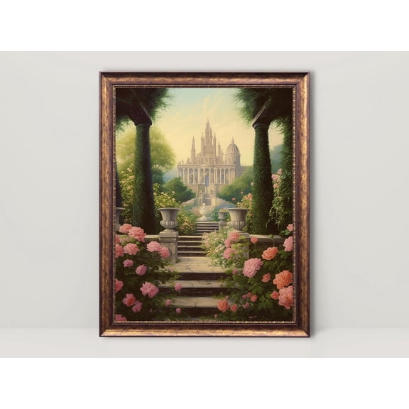 Victorian Rose Garden , Baroque Art, English Garden, Light Academia Wall Art, Coquette Room Decor, Vintage Aesthetic, Stretched Canvas Size 8x12