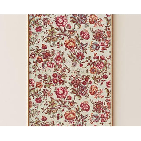Victorian Roses Textile Poster In Pink Burgundy And Cream Vintage English Cottage Wall Art Classical French Country Decor, Poster Only