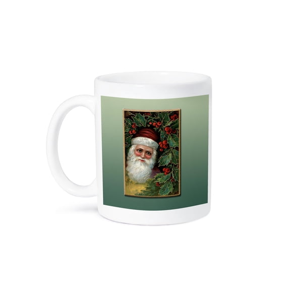3dRose, Victorian Santa Claus With Holly Leaves and Berries Vintage Card, 11oz Mug