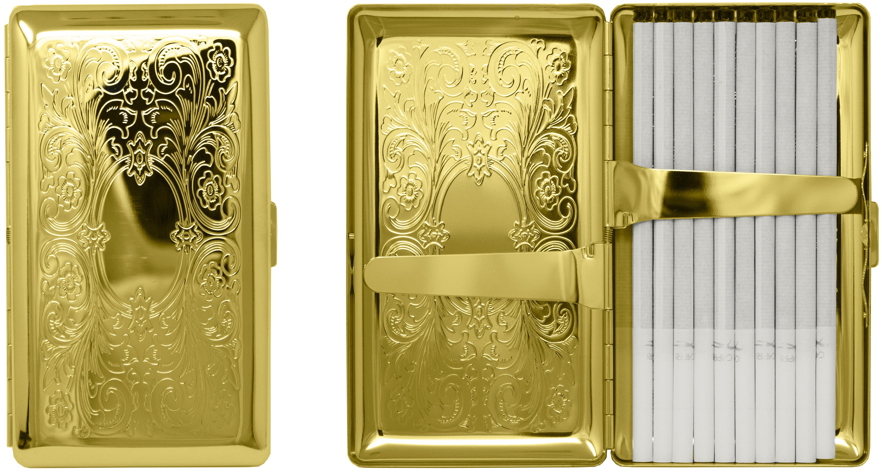 gold plated cigarette case Set of 2 Metal-Plated 120s Cigarette Case & Stash Box (Gold Victorian  Scroll)