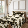 thumbnail image 1 of Ambesonne Victorian Fitted & Flat Sheet with Shams 4 Pcs Set, Baroque Curlicue Floral, Queen, Mustard Black and White, 1 of 5
