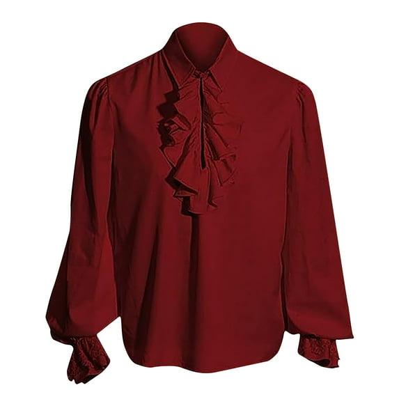 Victorian Shirts for Men Gothic Ruffle Dress Shirt Vintage Viking Cosplay Blouse Retro Renaissance Long Sleeve Tops