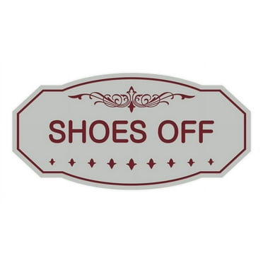 Victorian Shoes Off Sign (Light Grey / Burgundy) - Small 3" X 6"