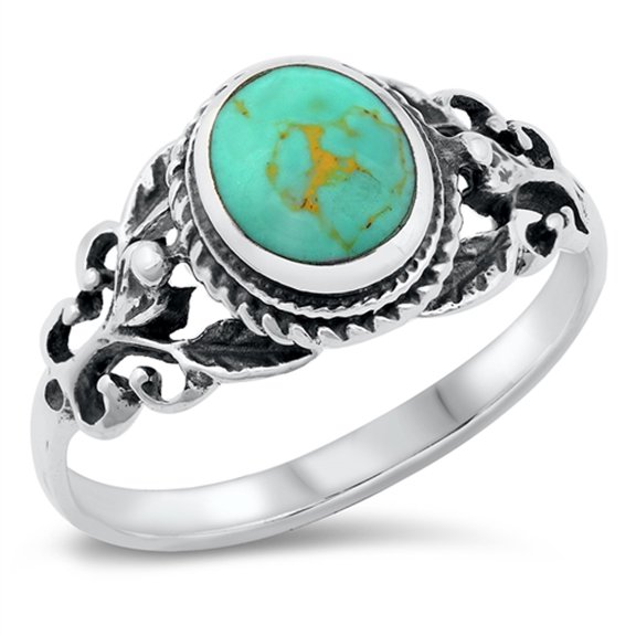 Victorian Simulated Turquoise Woodland Branch Ring .925 Sterling Silver Band Blue CZ Female Size 10