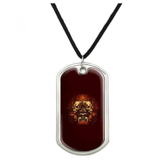 Victorian Skulls Biker Chopper Motorcycle Military Dog Tag Pendant Necklace with Cord