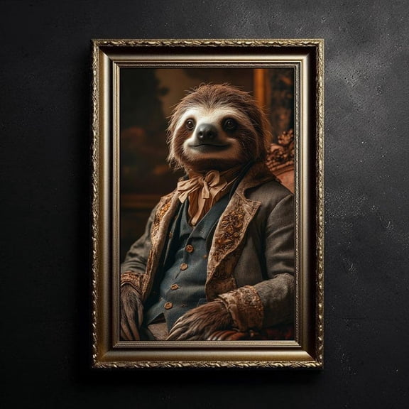Victorian Sloth Dark Academia Wall Art - Vintage Gothic Animal Portrait - 8x12 UNFRAMED