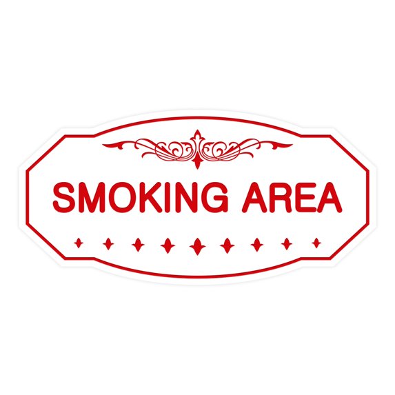 Victorian Smoking Area Sign (White/Red) - Medium 4" X 8"