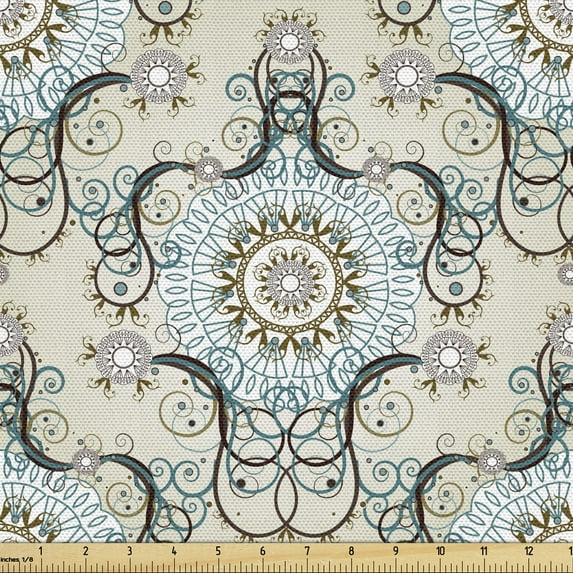 Ambesonne Victorian Fabric by the Yard Upholstery, Royal Rich Rococo, 1 Yard, Multicolor