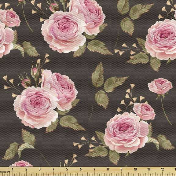Ambesonne Victorian Fabric by the Yard Upholstery, Gentle English Rosebuds, 1 Yard, Multicolor