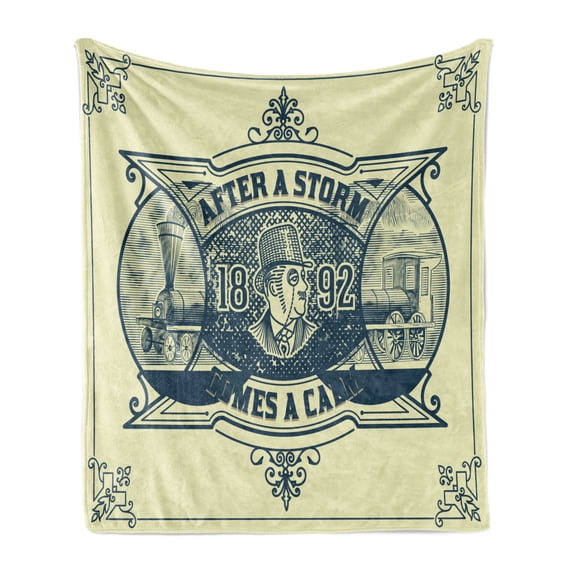 Victorian Soft Flannel Fleece Blanket, After a Storm Comes a Calm Classic Industry Business Theme Monochrome Art Print, Cozy Plush for Indoor and Outdoor Use, 50" x 60", Grey Yellow, by Ambesonne