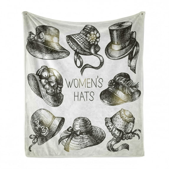 Victorian Soft Flannel Fleece Blanket, Composition of Vintage Woman Hats and Retro Fashion Catalogue Female Old Image Art, Cozy Plush for Indoor and Outdoor Use, 50" x 60", Emerald, by Ambesonne