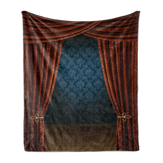 Victorian Soft Flannel Fleece Blanket, Grand Opening Showroom with Retro Pattern Wall Classic Stage Theatrical, Cozy Plush for Indoor and Outdoor Use, 60" x 80", Burgundy Multicolor, by Ambesonne