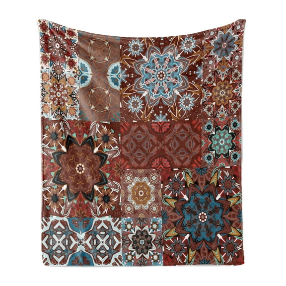 Victorian Soft Flannel Fleece Throw Blanket, Classic Victorian Floral Motives and Mandala Pattern, Cozy Plush for Indoor and Outdoor Use, 50" x 60", Multicolor, by Ambesonne