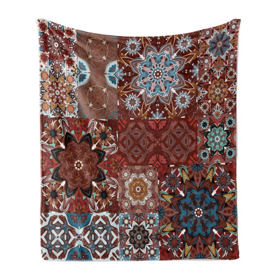 Victorian Soft Flannel Fleece Throw Blanket, Classic Victorian Floral Motives and Mandala Pattern, Cozy Plush for Indoor and Outdoor Use, 50" x 70", Multicolor, by Ambesonne