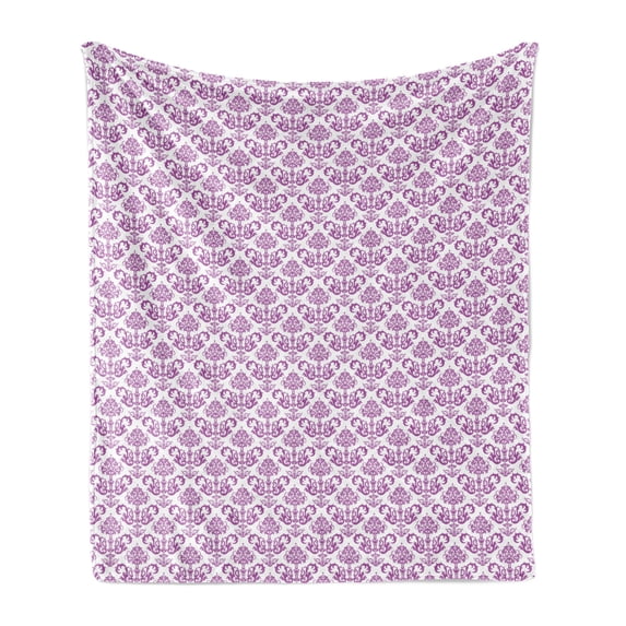 Victorian Soft Flannel Fleece Throw Blanket, Floral Lavender Color Bloom Blossoms Flowering Continuous Classy Design Print, Cozy Plush for Indoor and Outdoor Use, 50" x 60", Fuchsia, by Ambesonne