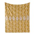 thumbnail image 1 of Victorian Soft Flannel Fleece Throw Blanket, Floral Vintage Motif on Monochrome Hand Paint Look Damask, Cozy Plush for Indoor and Outdoor Use, 50" x 60", Dark Yellow Champagne, by Ambesonne, 1 of 5