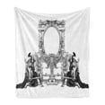 thumbnail image 1 of Victorian Soft Flannel Fleece Throw Blanket, Victorian Frame with a Gladiator Warrior Roman Headpiece Design, Cozy Plush for Indoor and Outdoor Use, 70" x 90", Black and White, by Ambesonne, 1 of 5