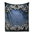 thumbnail image 1 of Victorian Soft Flannel Fleece Throw Blanket, Iron Ornament on Wooden Britain Gothic Revival Artwork Peace Print, Cozy Plush for Indoor and Outdoor Use, 50" x 70", Dark Blue Grey, by Ambesonne, 1 of 6