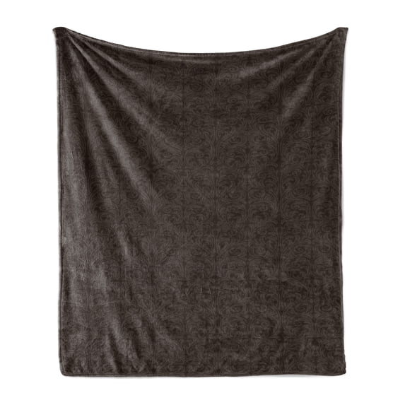 Victorian Soft Flannel Fleece Throw Blanket, Monochrome Graphic with Curlicue Ornamental Antique Motif Print, Cozy Plush for Indoor and Outdoor Use, 70" x 90", Dark Taupe Grey Taupe, by Ambesonne