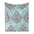 thumbnail image 1 of Victorian Soft Flannel Fleece Throw Blanket, Rococo Style Design Tiles Romantic Diamond Swirls, Cozy Plush for Indoor and Outdoor Use, 60" x 80", Pale Blue Ivory, by Ambesonne, 1 of 5