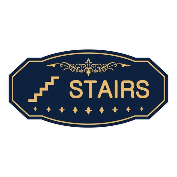 Victorian Stairs Sign (Navy Blue/Gold) - Small 3" X 6"