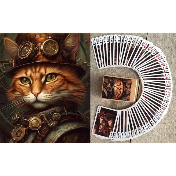 Victorian Steampunk Cats Playing Cards - Clockwork Professional Office Cats