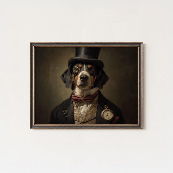 Victorian Steampunk Dog Portrait Print Whimsical Animal Wall Art Modern Home Decor