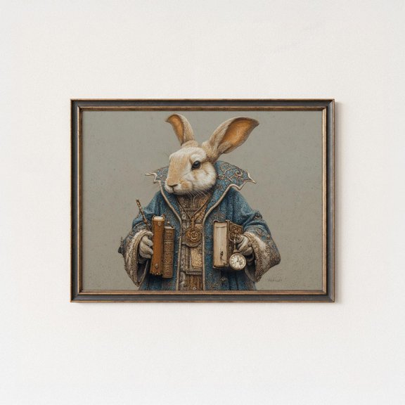 Victorian Steampunk Rabbit Print Aristocratic Bunny Wall Art Living Room Accent Modern