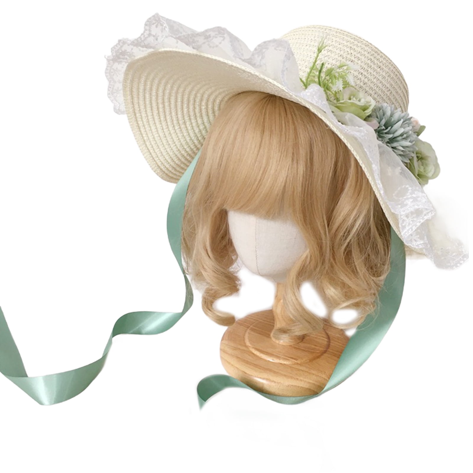 Victorian Straw Bonnet Hat Sun Protective Hat Lace Flower Vacation Fisherman Hat Teaparty Hat Lady Headwear