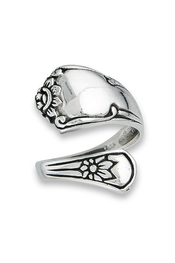 Victorian Style Adjustable Spoon Flower Ring 925 Sterling Silver Band Jewelry Female Male Size 10