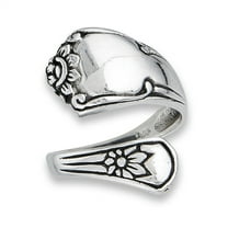 Victorian Style Adjustable Spoon Flower Ring 925 Sterling Silver Band Jewelry Female Male Size 9
