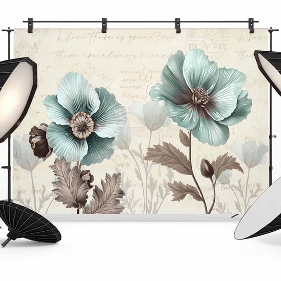 Victorian Style Backdrop for Photography, Vintage Blue Flowers Broccoli Photo Backdrop Portrait Background Party Banner Photo Backgrounds for Studio Booth Props, 7x5ft