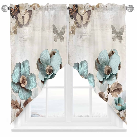 Victorian Style Broccoli Butterfly Swag Valances for Windows 2 Pack Blue Flowers Plant Swag Kitchen Curtains 63 Inches Long Rod Pocket Short Window Treatment for Kitchen Bathroom 36"x63"