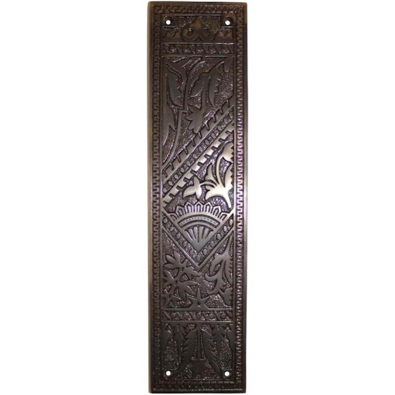 Victorian Style Bronze Push Plate with Oriental Fan Design 12 Inch