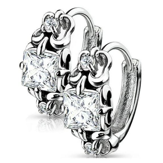 Victorian Style Cubic Zirconia Stainless Steel Leverback Huggie Earrings