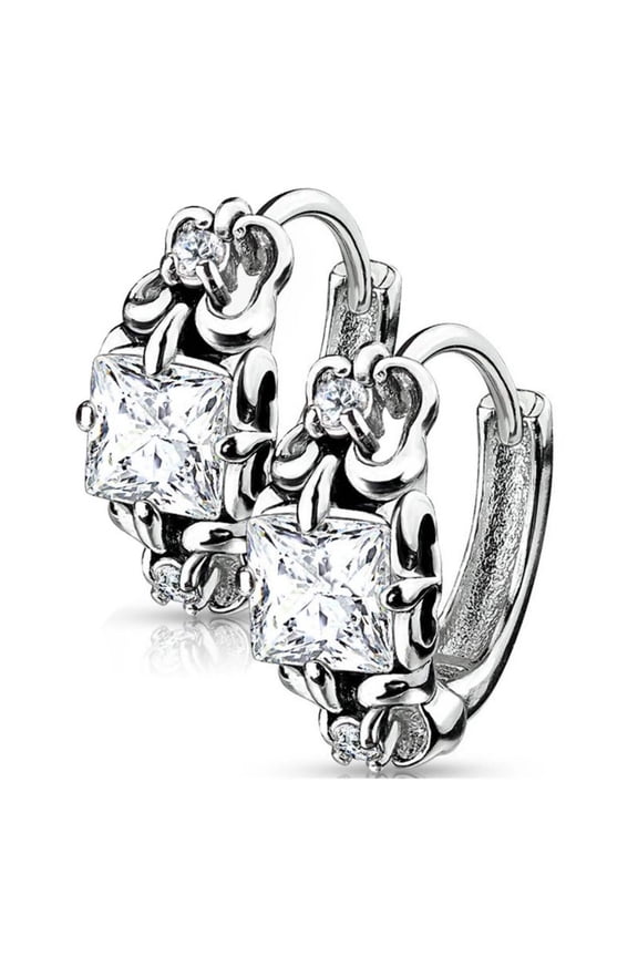 Victorian Style Cubic Zirconia Stainless Steel Leverback Huggie Earrings