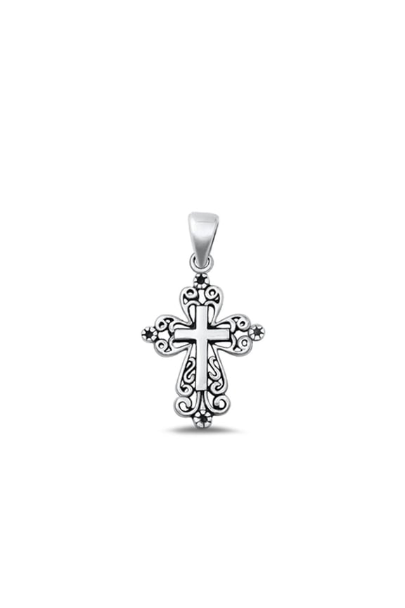 Victorian Style Filigree Cross Pendant .925 Sterling Silver Ornate Scroll Charm Jewelry Female