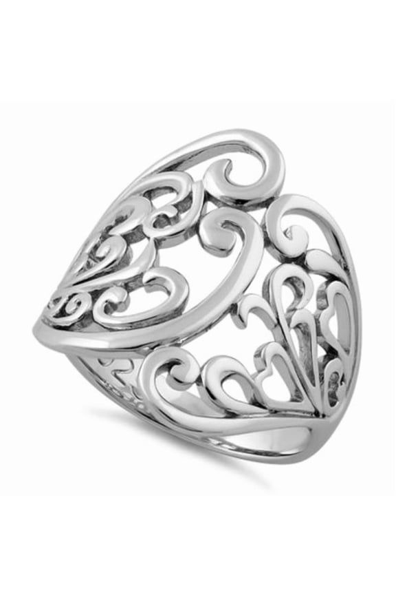 Victorian Style Filigree Ring 925 Sterling Silver Wide Eternity Vine Thumb Band _9.5