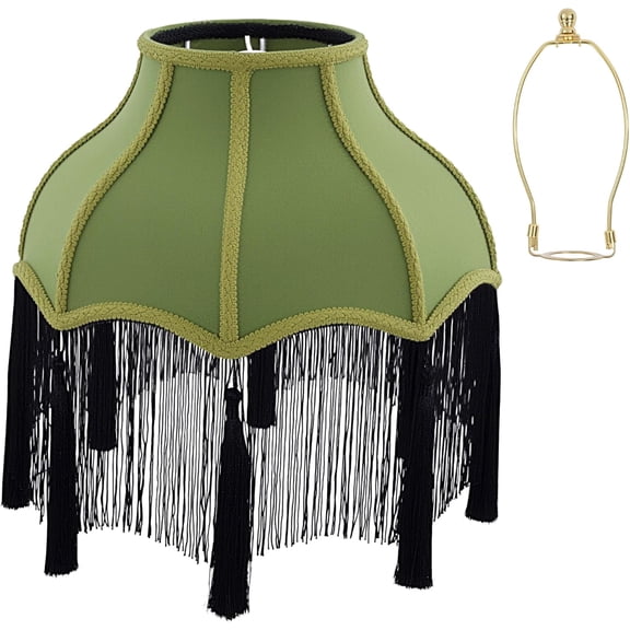 Victorian Style Lamp Shade Kit, Vintage Lampshade with Detachable Harp Holder, Bell Shape Scalloped Lampshade with Tassel and Fringe for Table Floor Lamp and Bedside Lamps,Easy Assembly DIY
