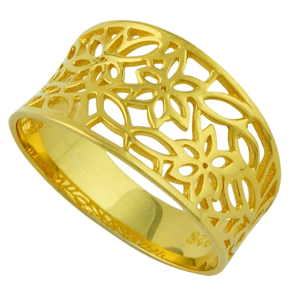 Victorian Style Leaf Filigree Vintage Ring Yellow Gold-Tone Plated Sterling Silver Size 9